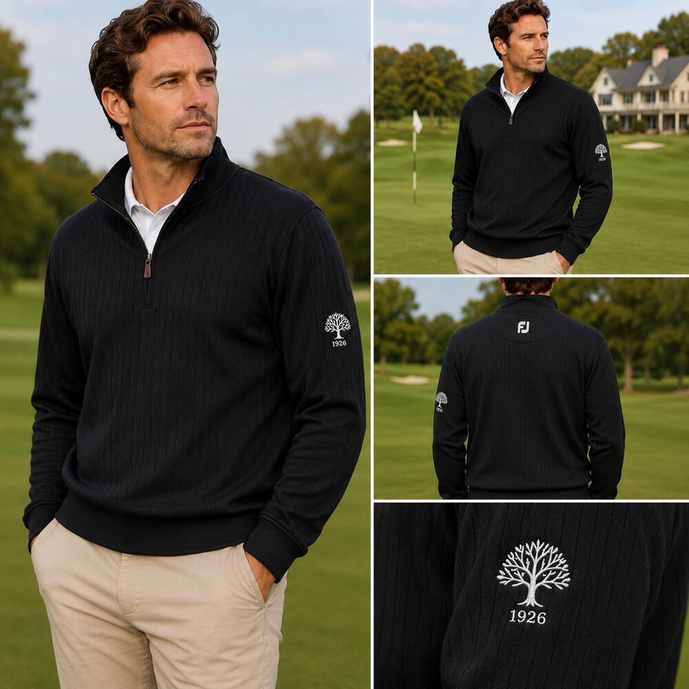 FootJoy FJ Old Hickory Country Club Tree Logo Black Ribbed 1/4 Zip Pullover Xl